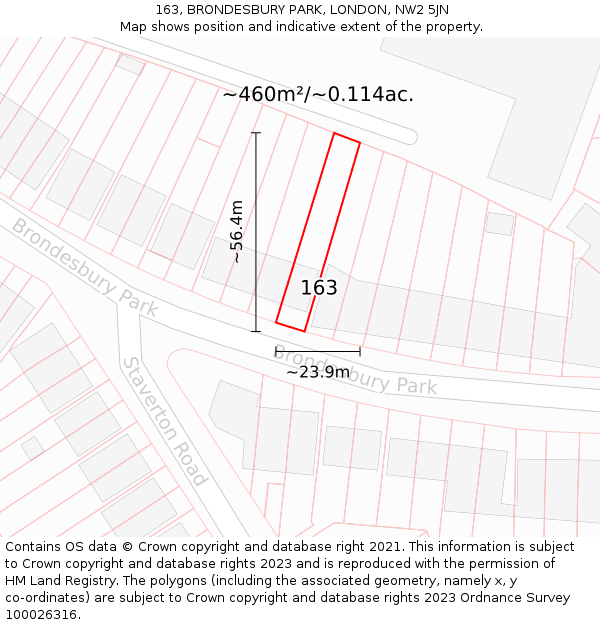 163, BRONDESBURY PARK, LONDON, NW2 5JN: Plot and title map