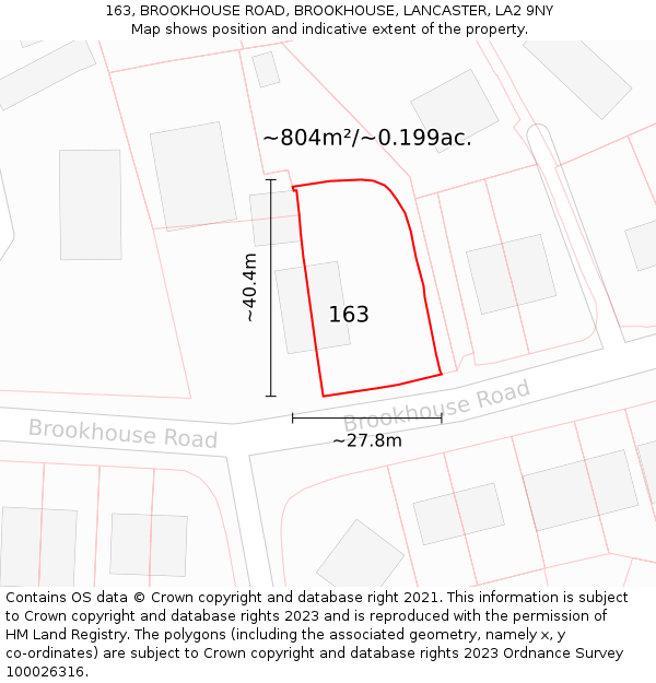 163, BROOKHOUSE ROAD, BROOKHOUSE, LANCASTER, LA2 9NY: Plot and title map