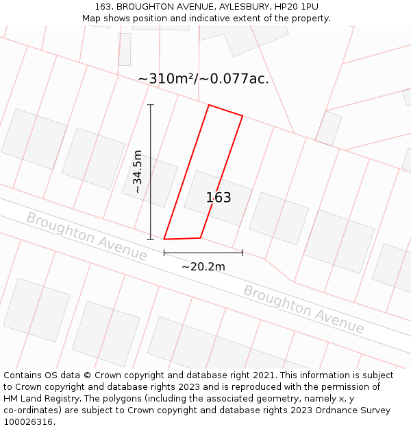 163, BROUGHTON AVENUE, AYLESBURY, HP20 1PU: Plot and title map