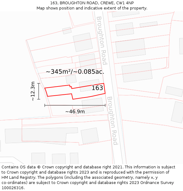 163, BROUGHTON ROAD, CREWE, CW1 4NP: Plot and title map