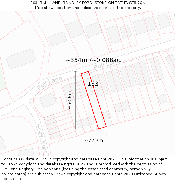 163, BULL LANE, BRINDLEY FORD, STOKE-ON-TRENT, ST8 7QN: Plot and title map