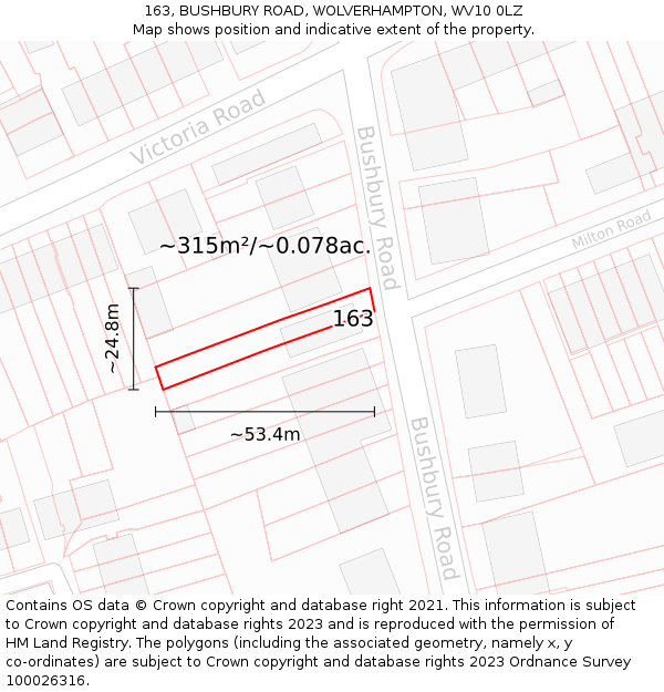 163, BUSHBURY ROAD, WOLVERHAMPTON, WV10 0LZ: Plot and title map