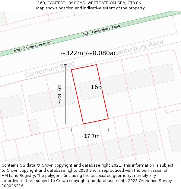 163, CANTERBURY ROAD, WESTGATE-ON-SEA, CT8 8NH: Plot and title map