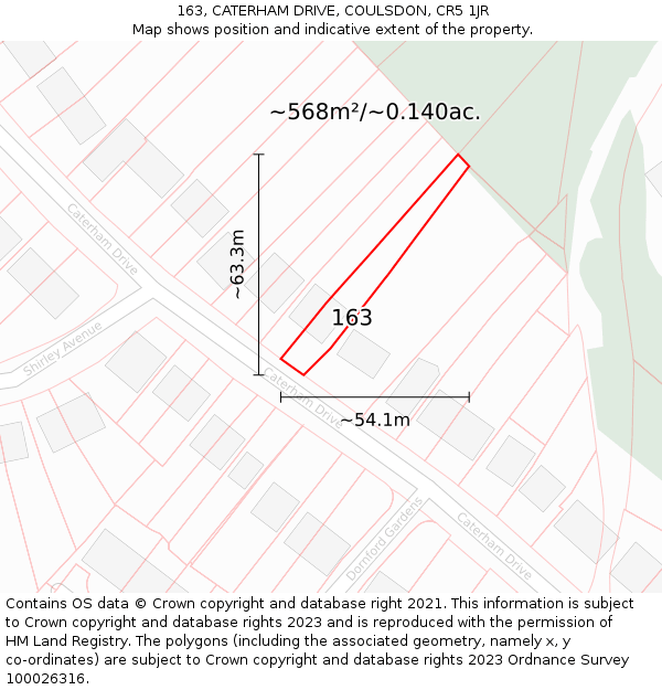 163, CATERHAM DRIVE, COULSDON, CR5 1JR: Plot and title map