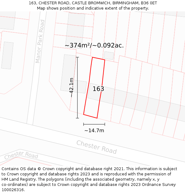 163, CHESTER ROAD, CASTLE BROMWICH, BIRMINGHAM, B36 0ET: Plot and title map