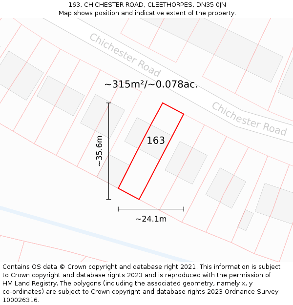 163, CHICHESTER ROAD, CLEETHORPES, DN35 0JN: Plot and title map