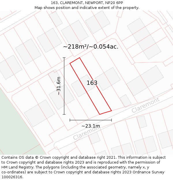 163, CLAREMONT, NEWPORT, NP20 6PP: Plot and title map