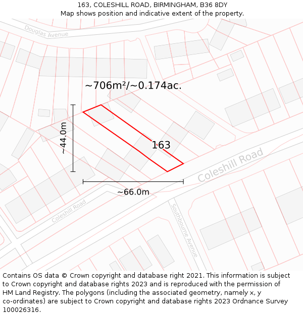 163, COLESHILL ROAD, BIRMINGHAM, B36 8DY: Plot and title map