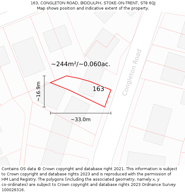 163, CONGLETON ROAD, BIDDULPH, STOKE-ON-TRENT, ST8 6QJ: Plot and title map