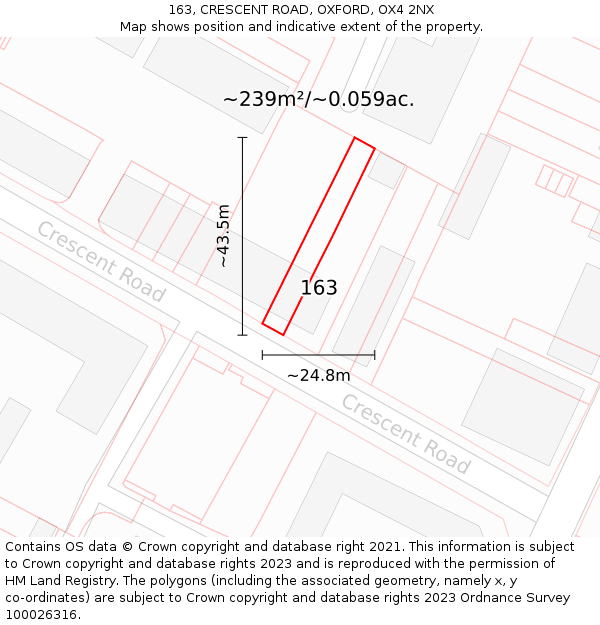 163, CRESCENT ROAD, OXFORD, OX4 2NX: Plot and title map