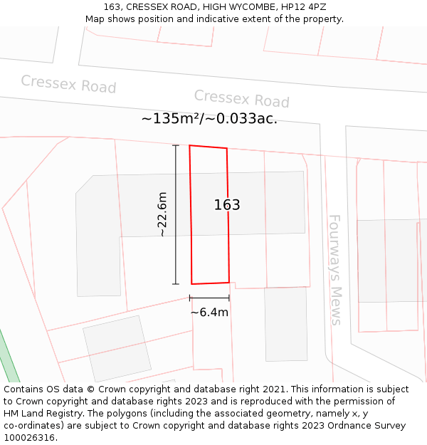 163, CRESSEX ROAD, HIGH WYCOMBE, HP12 4PZ: Plot and title map