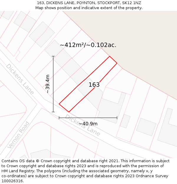 163, DICKENS LANE, POYNTON, STOCKPORT, SK12 1NZ: Plot and title map