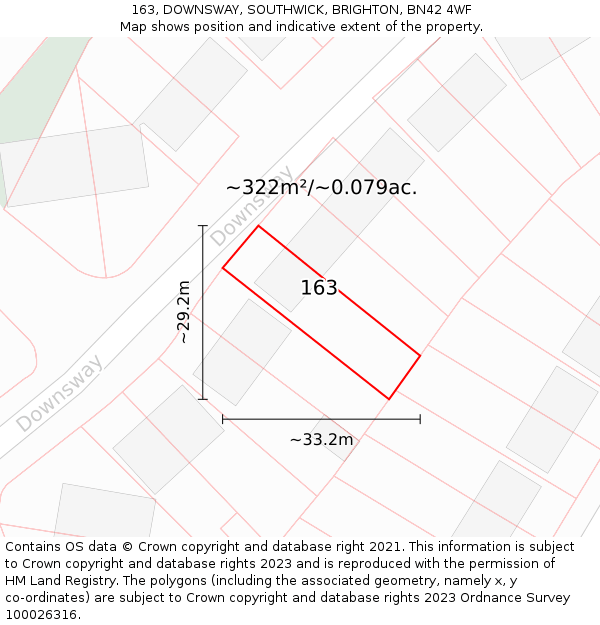 163, DOWNSWAY, SOUTHWICK, BRIGHTON, BN42 4WF: Plot and title map