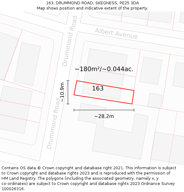 163, DRUMMOND ROAD, SKEGNESS, PE25 3DA: Plot and title map