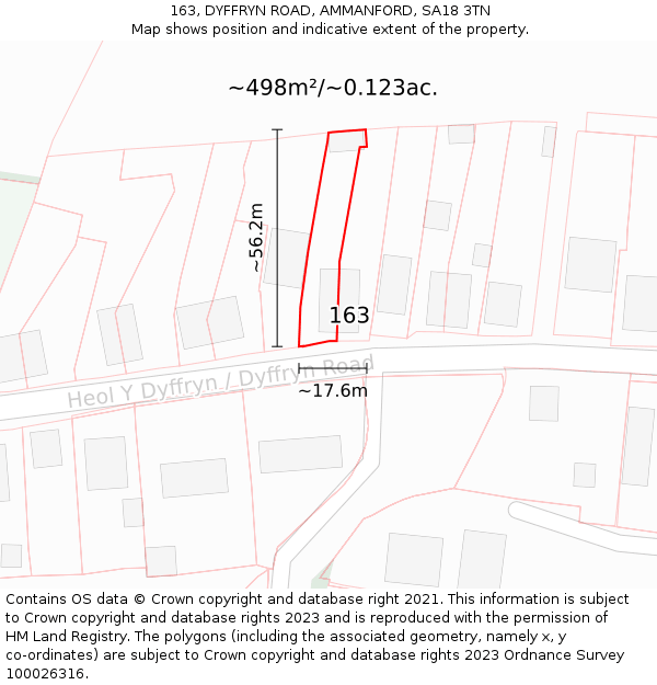 163, DYFFRYN ROAD, AMMANFORD, SA18 3TN: Plot and title map