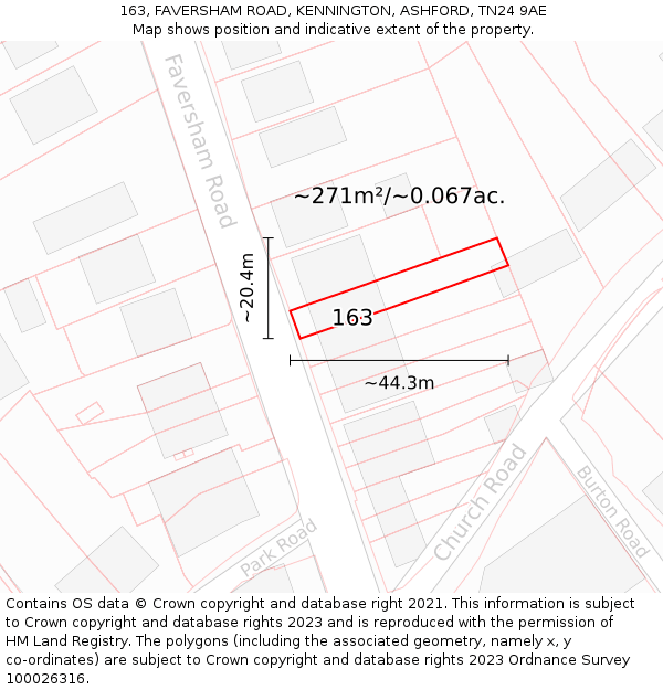 163, FAVERSHAM ROAD, KENNINGTON, ASHFORD, TN24 9AE: Plot and title map