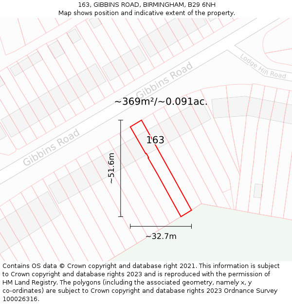 163, GIBBINS ROAD, BIRMINGHAM, B29 6NH: Plot and title map