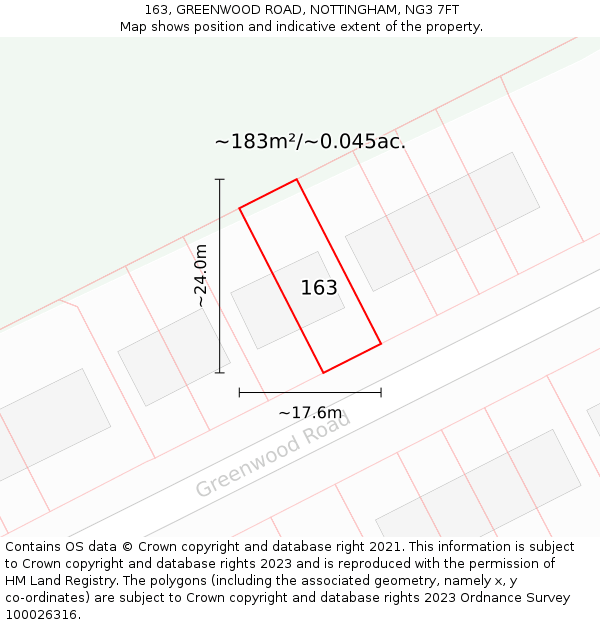 163, GREENWOOD ROAD, NOTTINGHAM, NG3 7FT: Plot and title map