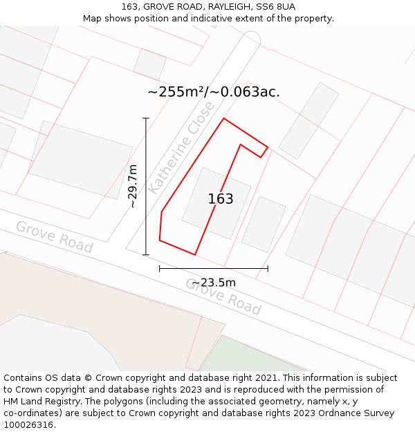 163, GROVE ROAD, RAYLEIGH, SS6 8UA: Plot and title map