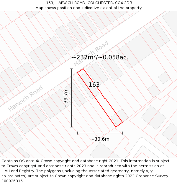 163, HARWICH ROAD, COLCHESTER, CO4 3DB: Plot and title map