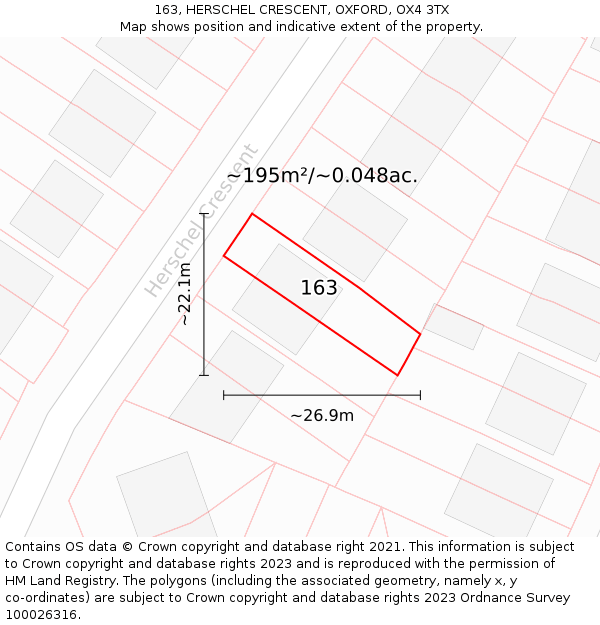 163, HERSCHEL CRESCENT, OXFORD, OX4 3TX: Plot and title map