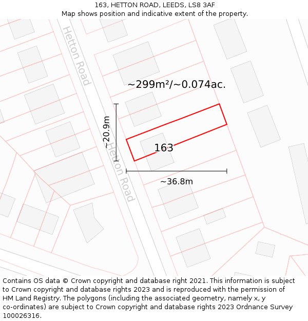 163, HETTON ROAD, LEEDS, LS8 3AF: Plot and title map