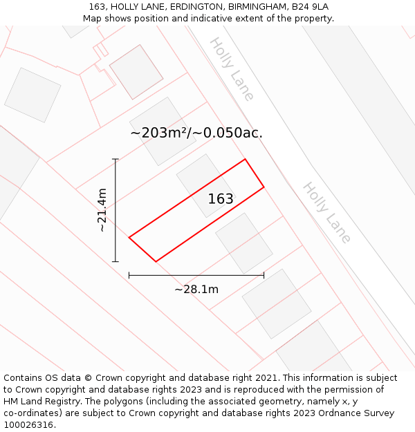 163, HOLLY LANE, ERDINGTON, BIRMINGHAM, B24 9LA: Plot and title map