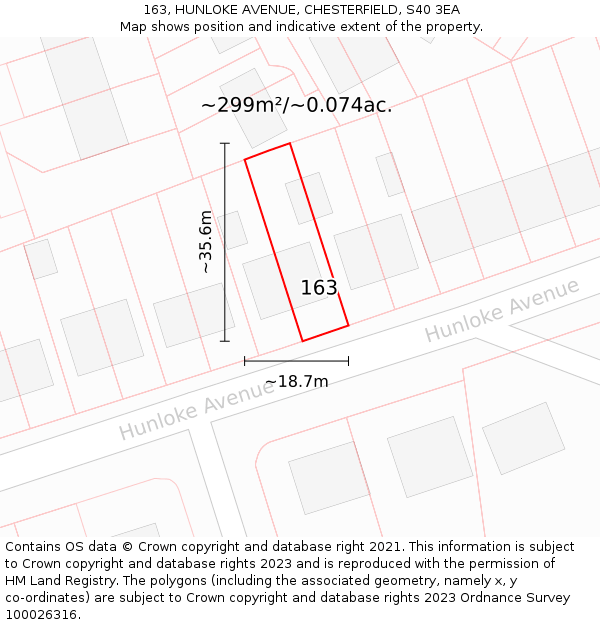 163, HUNLOKE AVENUE, CHESTERFIELD, S40 3EA: Plot and title map