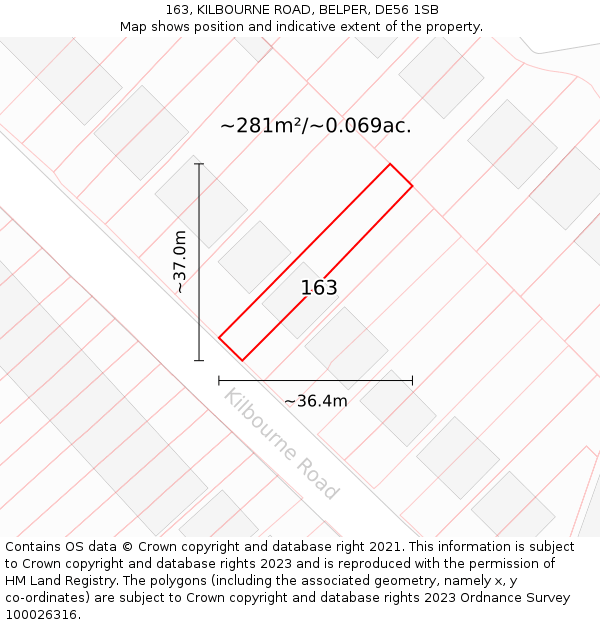 163, KILBOURNE ROAD, BELPER, DE56 1SB: Plot and title map