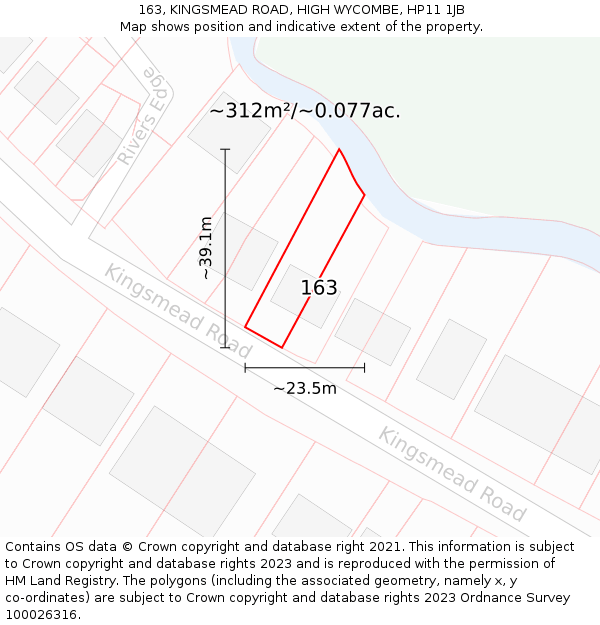 163, KINGSMEAD ROAD, HIGH WYCOMBE, HP11 1JB: Plot and title map