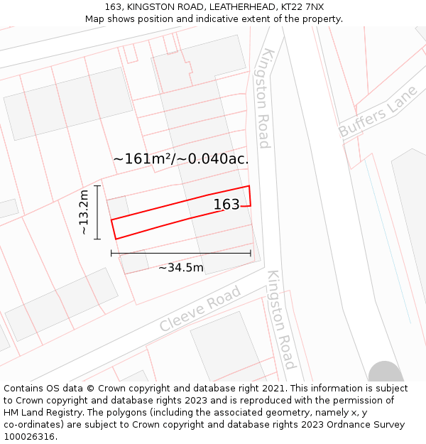 163, KINGSTON ROAD, LEATHERHEAD, KT22 7NX: Plot and title map