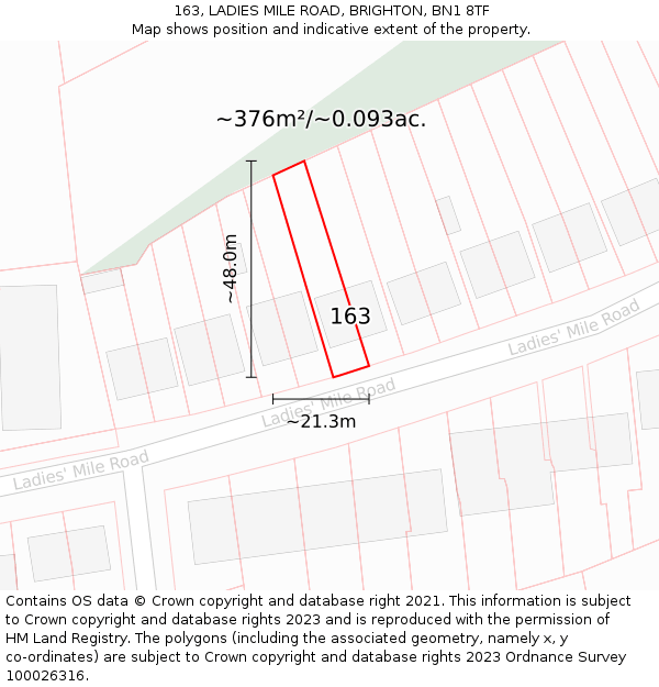 163, LADIES MILE ROAD, BRIGHTON, BN1 8TF: Plot and title map