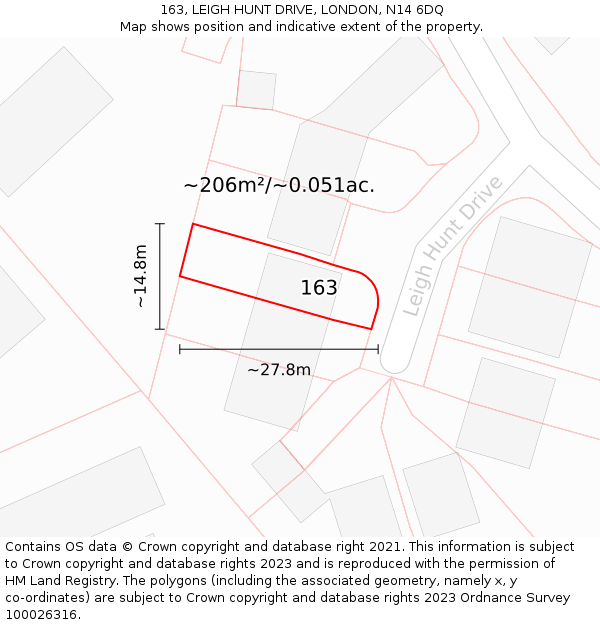 163, LEIGH HUNT DRIVE, LONDON, N14 6DQ: Plot and title map