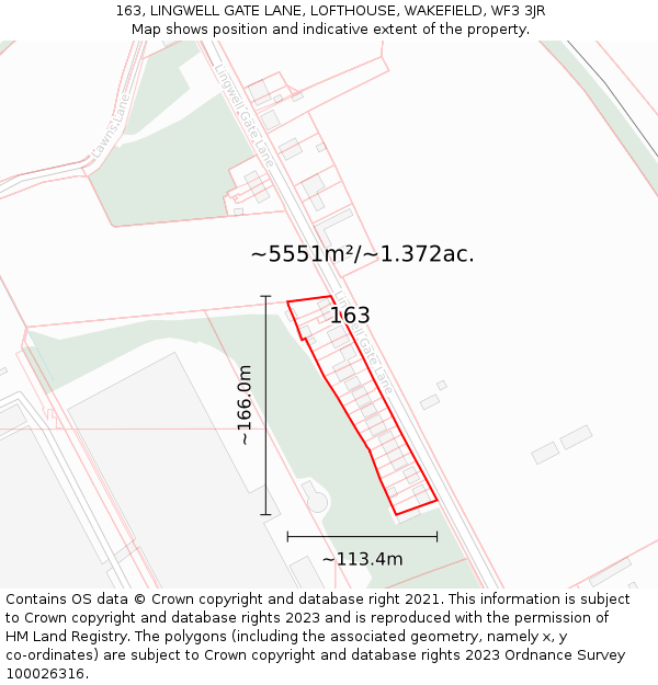 163, LINGWELL GATE LANE, LOFTHOUSE, WAKEFIELD, WF3 3JR: Plot and title map