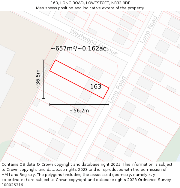 163, LONG ROAD, LOWESTOFT, NR33 9DE: Plot and title map