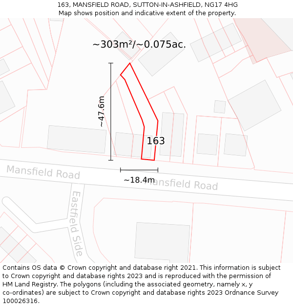 163, MANSFIELD ROAD, SUTTON-IN-ASHFIELD, NG17 4HG: Plot and title map