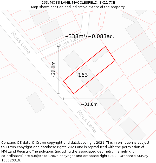 163, MOSS LANE, MACCLESFIELD, SK11 7XE: Plot and title map