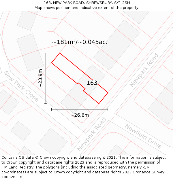 163, NEW PARK ROAD, SHREWSBURY, SY1 2SH: Plot and title map