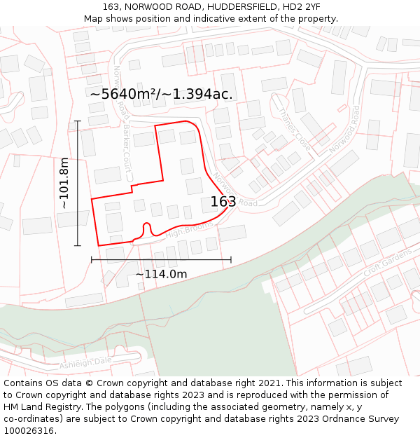 163, NORWOOD ROAD, HUDDERSFIELD, HD2 2YF: Plot and title map