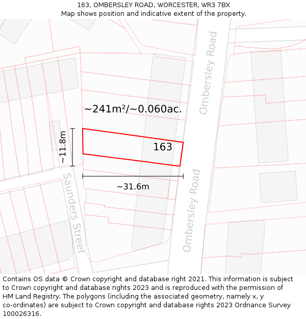 163, OMBERSLEY ROAD, WORCESTER, WR3 7BX: Plot and title map