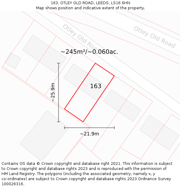 163, OTLEY OLD ROAD, LEEDS, LS16 6HN: Plot and title map