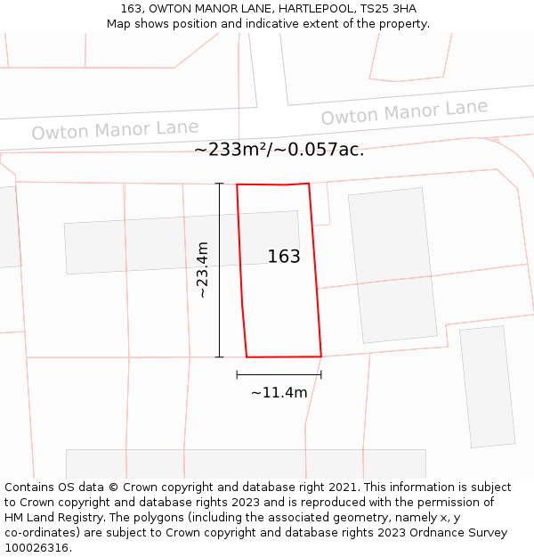 163, OWTON MANOR LANE, HARTLEPOOL, TS25 3HA: Plot and title map