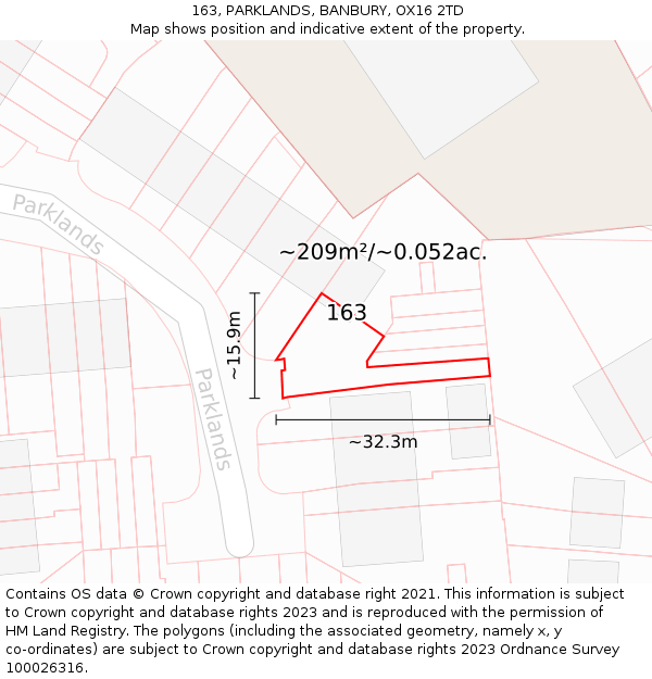 163, PARKLANDS, BANBURY, OX16 2TD: Plot and title map