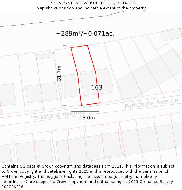 163, PARKSTONE AVENUE, POOLE, BH14 9LP: Plot and title map