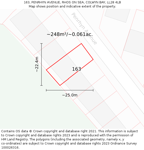 163, PENRHYN AVENUE, RHOS ON SEA, COLWYN BAY, LL28 4LB: Plot and title map