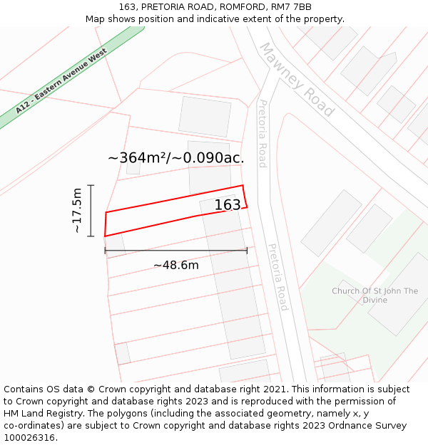 163, PRETORIA ROAD, ROMFORD, RM7 7BB: Plot and title map