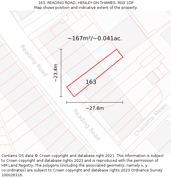 163, READING ROAD, HENLEY-ON-THAMES, RG9 1DP: Plot and title map