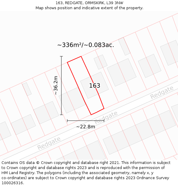 163, REDGATE, ORMSKIRK, L39 3NW: Plot and title map