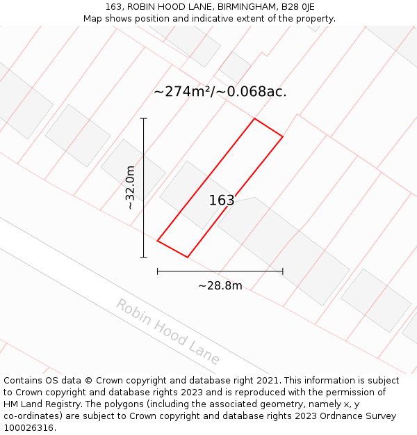 163, ROBIN HOOD LANE, BIRMINGHAM, B28 0JE: Plot and title map