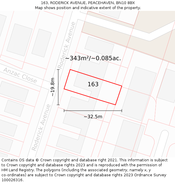 163, RODERICK AVENUE, PEACEHAVEN, BN10 8BX: Plot and title map